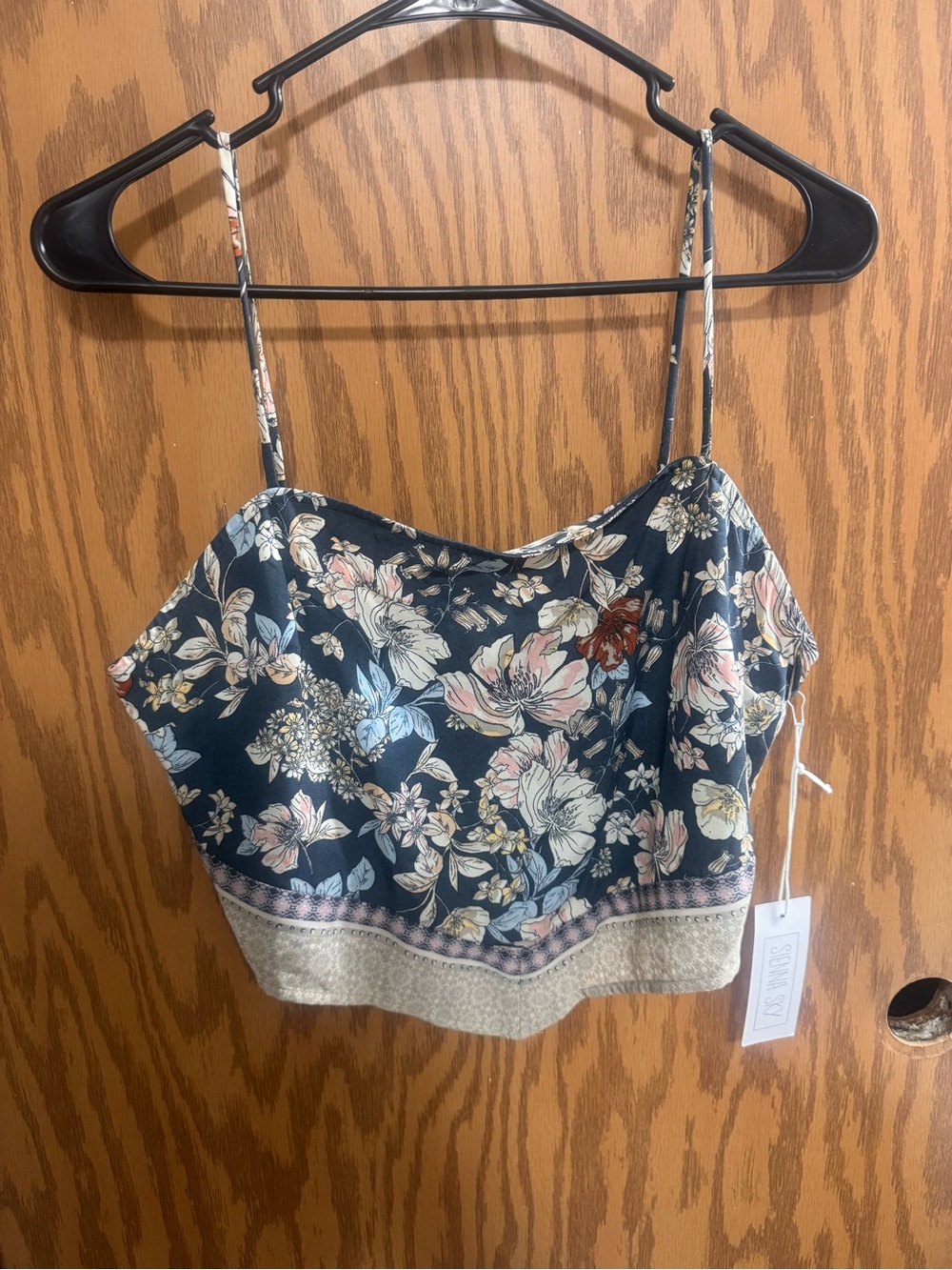 Sienna Sky Navy Floral Cropped Cami with Lace Trim